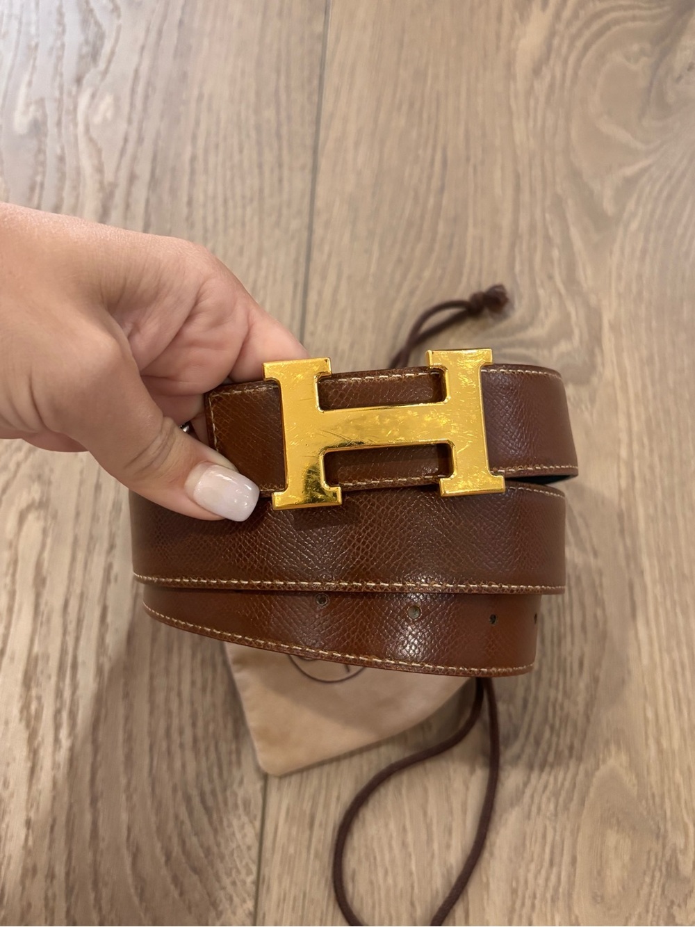 Authentic HERMES Constance gold H belt reversible brown 90cm